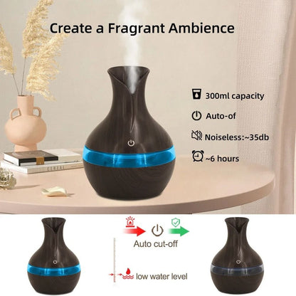 300 ml Aromatherapy Humidifier Cool Mist Diffuser Wood Grain Design
