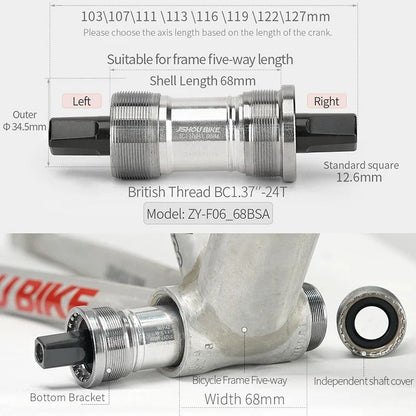 Square Taper Bottom Bracket BSA 68mm Sealed Bearing for MTB and Road Bikes