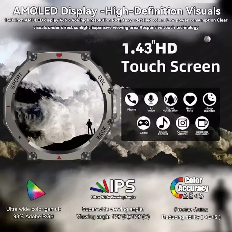 2025 Military Bluetooth Call Smart Watch Built-in GPS Compass Barometric Altimeter 10ATM Waterproof