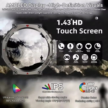 2025 Military Bluetooth Call Smart Watch Built-in GPS Compass Barometric Altimeter 10ATM Waterproof