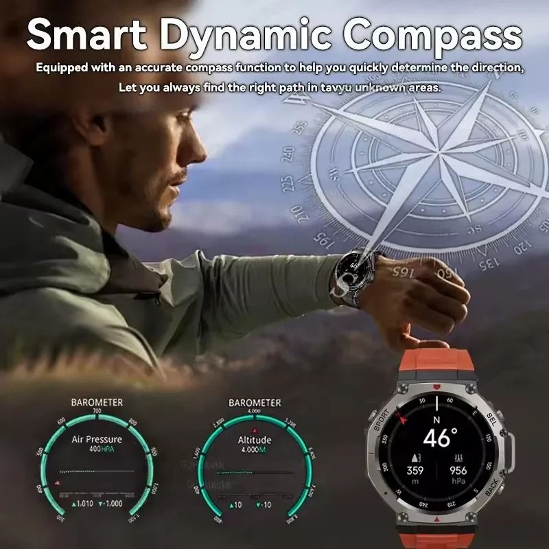 2025 Military Bluetooth Call Smart Watch Built-in GPS Compass Barometric Altimeter 10ATM Waterproof