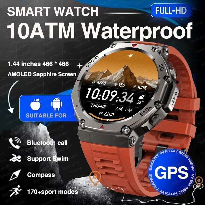 2025 Military Bluetooth Call Smart Watch Built-in GPS Compass Barometric Altimeter 10ATM Waterproof