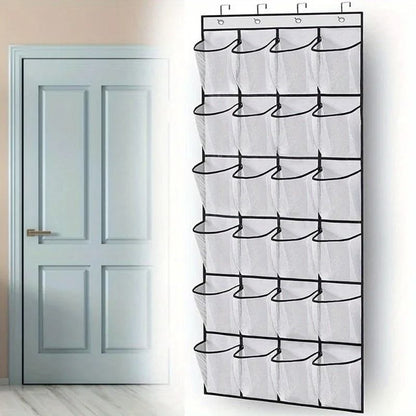 24-Grid Wall-Mounted Shoe Organizer with Clear Mesh Pockets