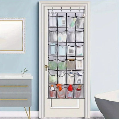 24-Grid Wall-Mounted Shoe Organizer with Clear Mesh Pockets