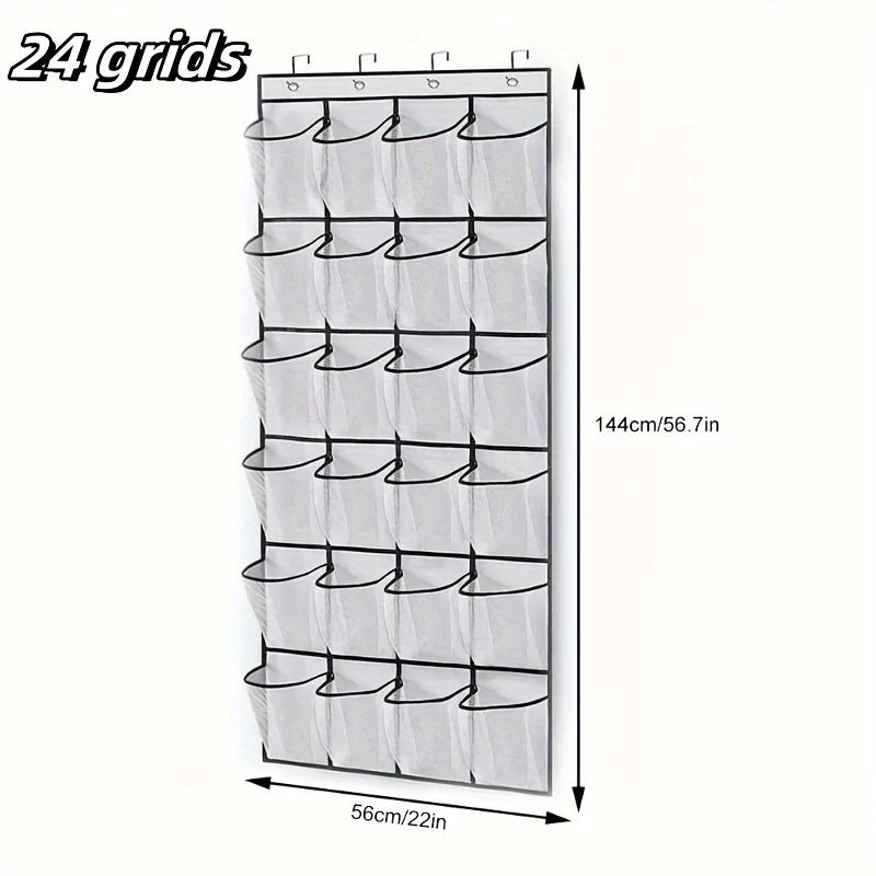 24-Grid Wall-Mounted Shoe Organizer with Clear Mesh Pockets