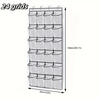 24-Grid Wall-Mounted Shoe Organizer with Clear Mesh Pockets