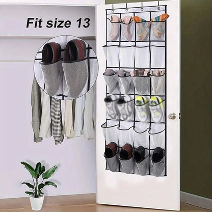 24-Grid Wall-Mounted Shoe Organizer with Clear Mesh Pockets