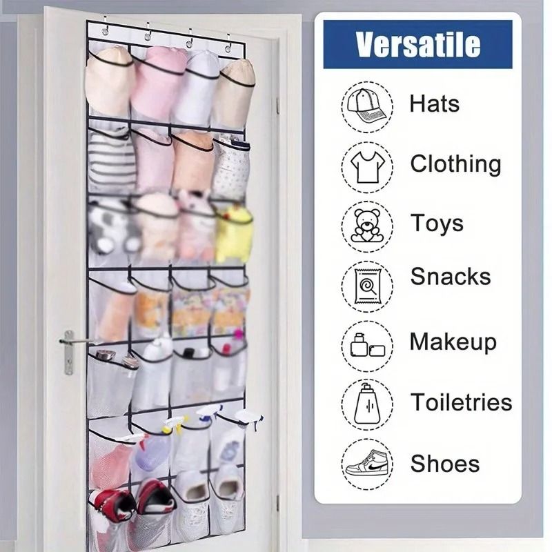 24-Grid Wall-Mounted Shoe Organizer with Clear Mesh Pockets