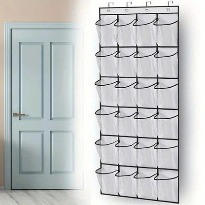 24-Grid Wall-Mounted Shoe Organizer with Clear Mesh Pockets