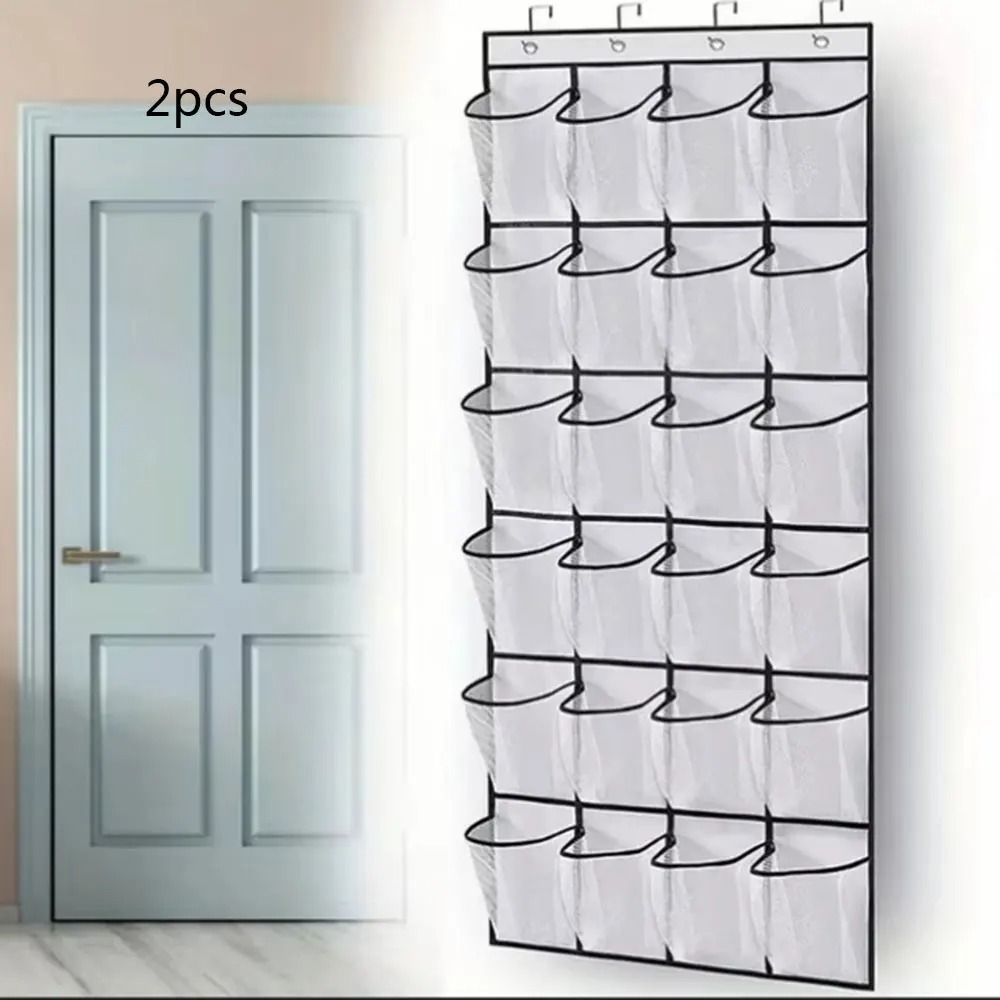 24-Grid Wall-Mounted Shoe Organizer with Clear Mesh Pockets