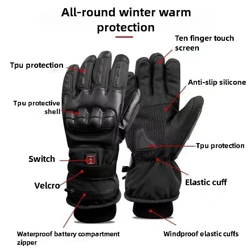 Heated Tactical Motorcycle Gloves – USB or Battery Powered Winter Riding Gloves for Men