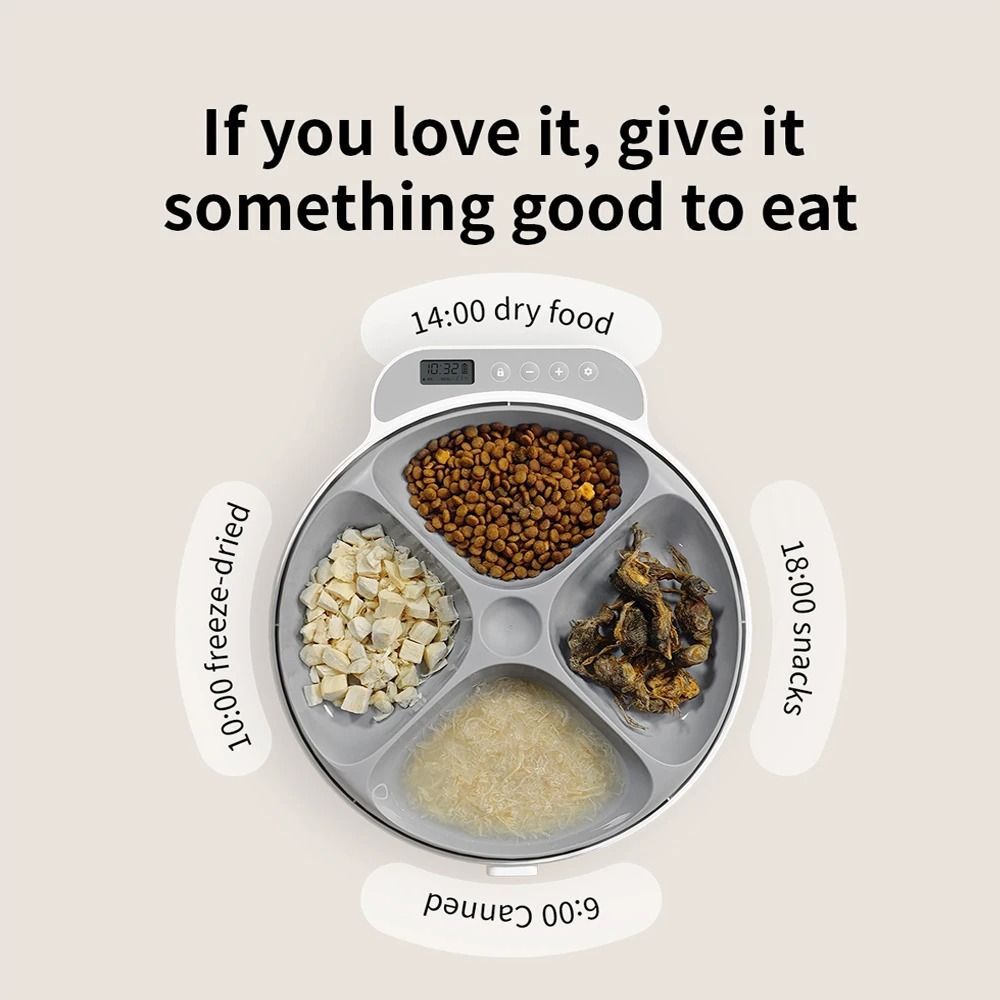 Automatic Pet Feeder with 4 Meals Timing and Slow Feeding for Cats and Dogs