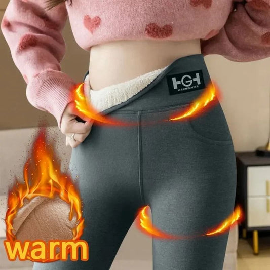 Women Winter Warm High Waist Leggings with Cashmere Lining and Pocket