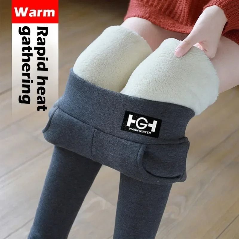 Women Winter Warm High Waist Leggings with Cashmere Lining and Pocket