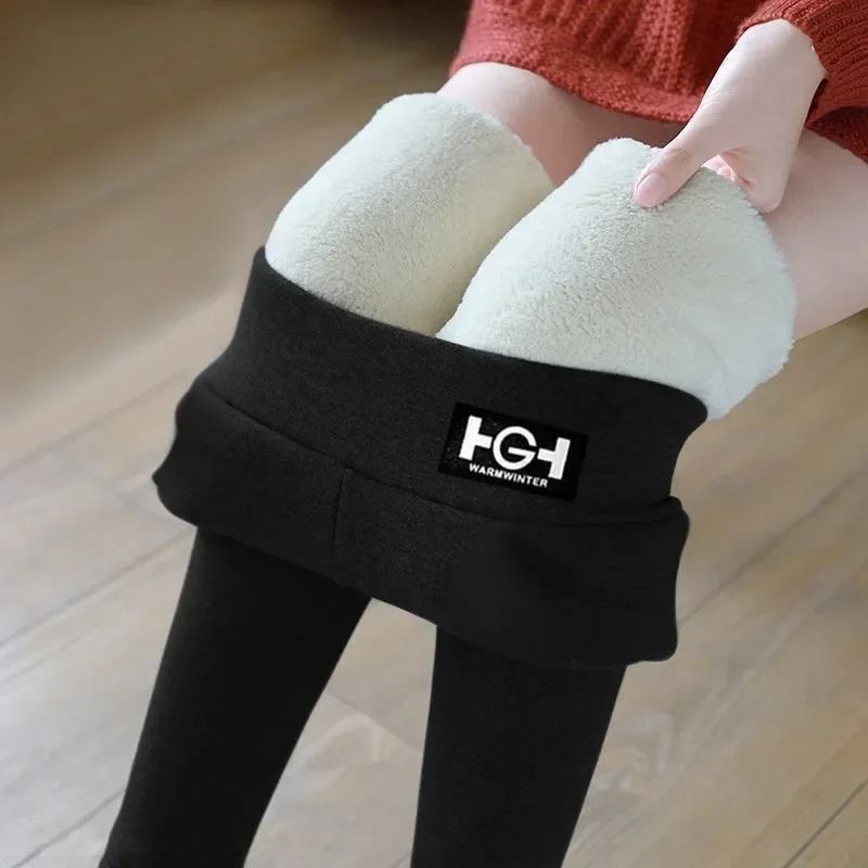 Women Winter Warm High Waist Leggings with Cashmere Lining and Pocket