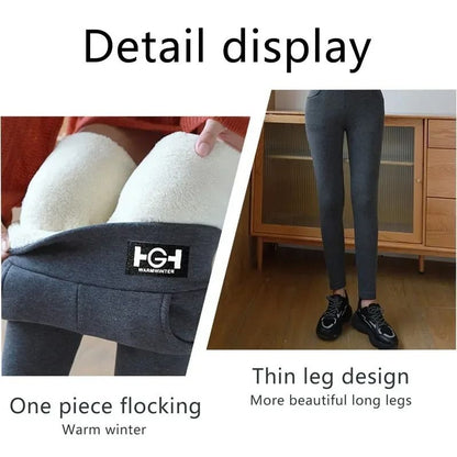 Women Winter Warm High Waist Leggings with Cashmere Lining and Pocket