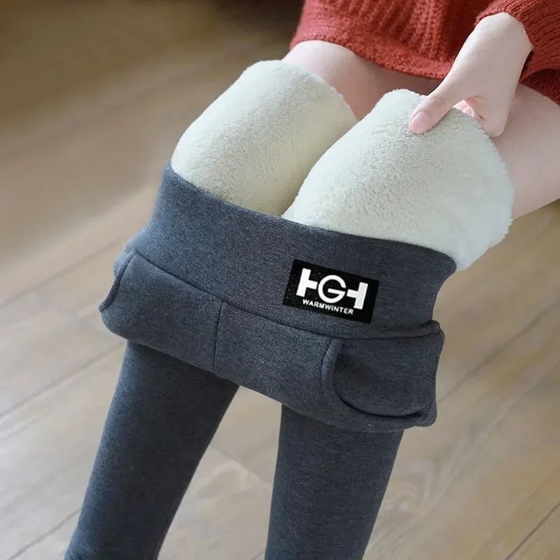 Women Winter Warm High Waist Leggings with Cashmere Lining and Pocket