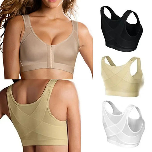 Front Closure Posture Support Lift Bra with Cross Back Design