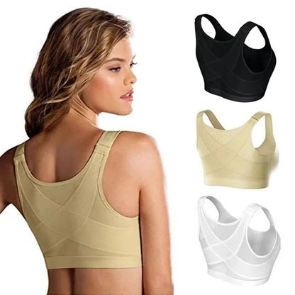 Front Closure Posture Support Lift Bra with Cross Back Design