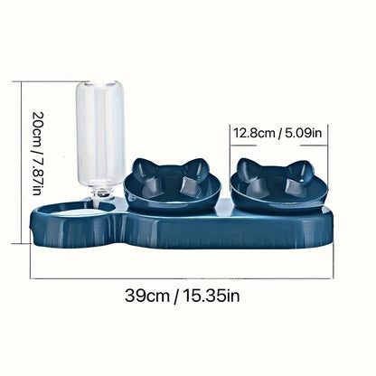 Pet Bowls with Water Feeder 3 in 1 Cat Water and Food Bowl Set with Gravity Water Bottle