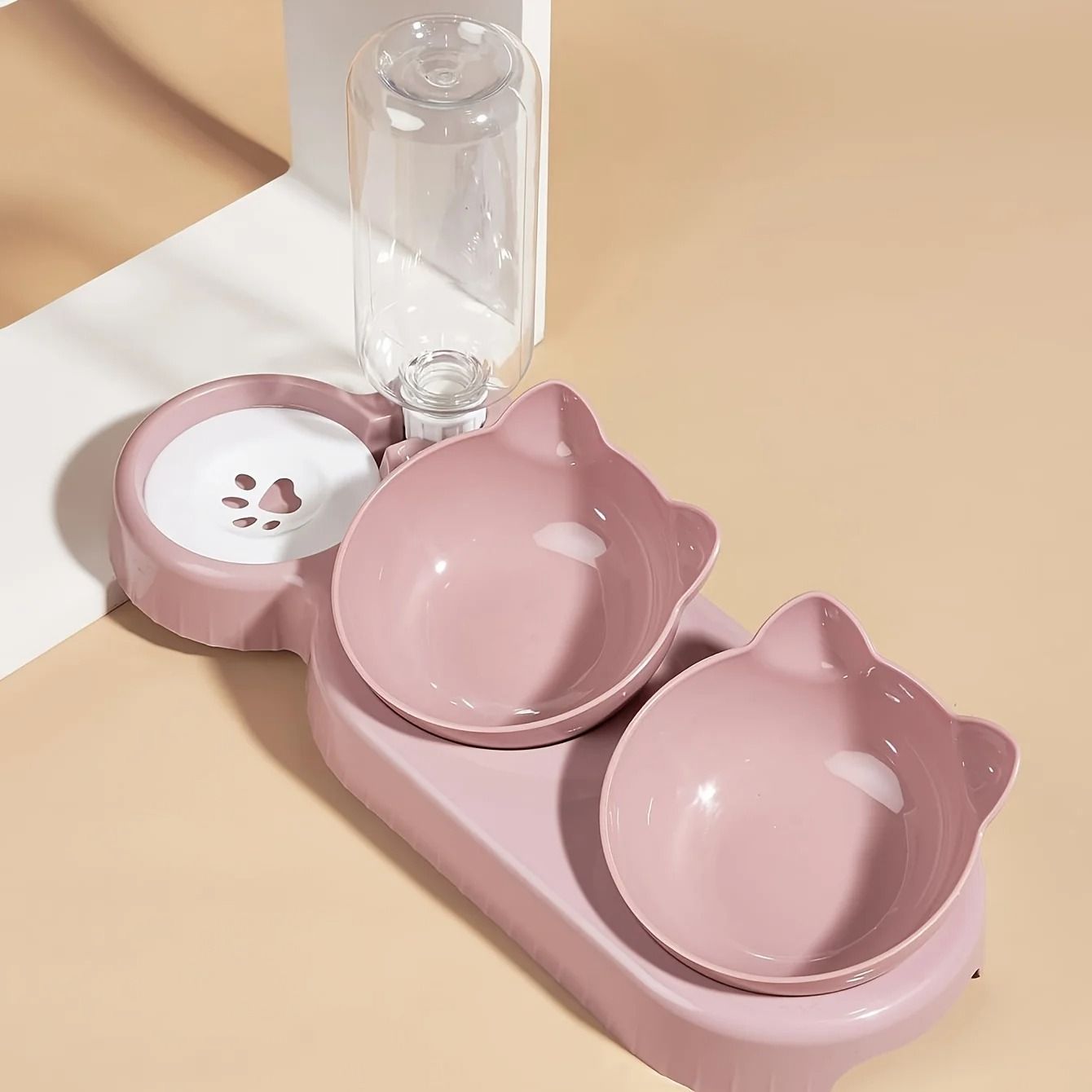 Pet Bowls with Water Feeder 3 in 1 Cat Water and Food Bowl Set with Gravity Water Bottle