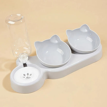 Pet Bowls with Water Feeder 3 in 1 Cat Water and Food Bowl Set with Gravity Water Bottle