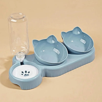 Pet Bowls with Water Feeder 3 in 1 Cat Water and Food Bowl Set with Gravity Water Bottle