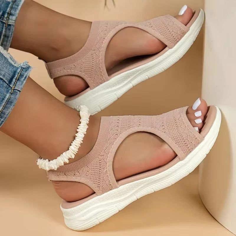 ElegantStride Women's Wedge Sandals – Breathable Fly-Knit Comfort with Chic Open-Toe Design
