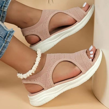 ElegantStride Women's Wedge Sandals – Breathable Fly-Knit Comfort with Chic Open-Toe Design