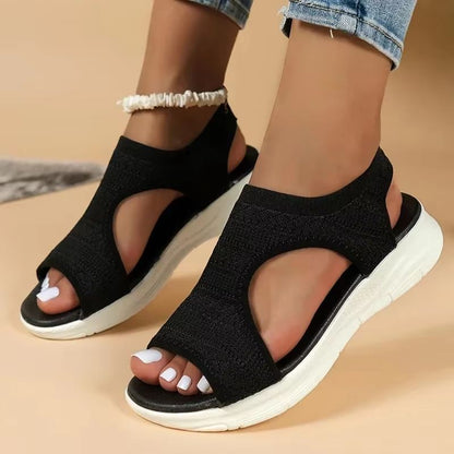 ElegantStride Women's Wedge Sandals – Breathable Fly-Knit Comfort with Chic Open-Toe Design