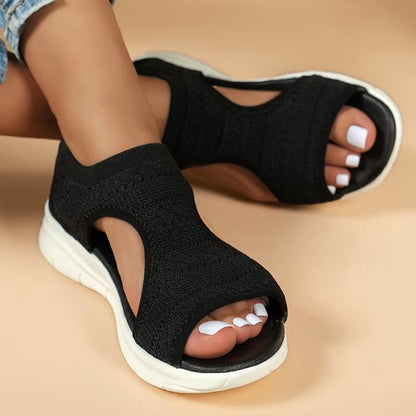 ElegantStride Women's Wedge Sandals – Breathable Fly-Knit Comfort with Chic Open-Toe Design