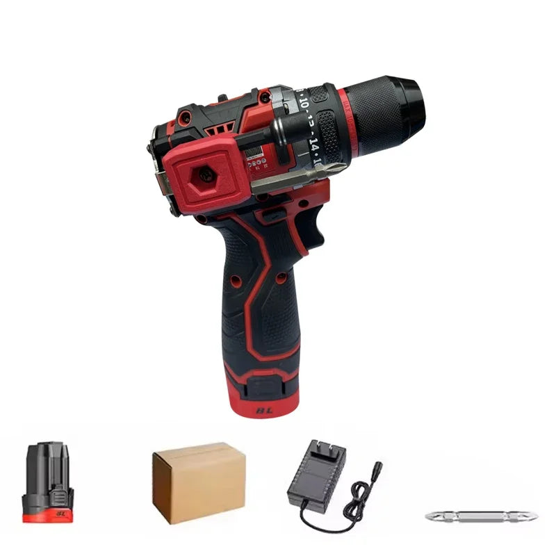 Brushless Electric Drill, Powerful Cordless Impact Driver with Metal Chuck, Drilling and Screwdriving Tools for Home DIY