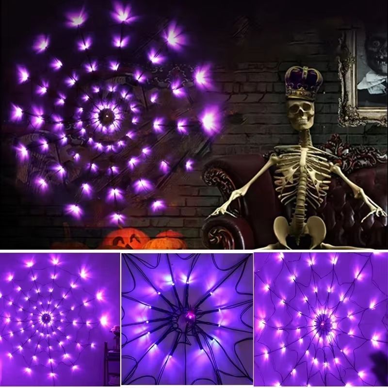 Halloween LED Spider Web String Lights – Ghost Festival Atmosphere Decoration