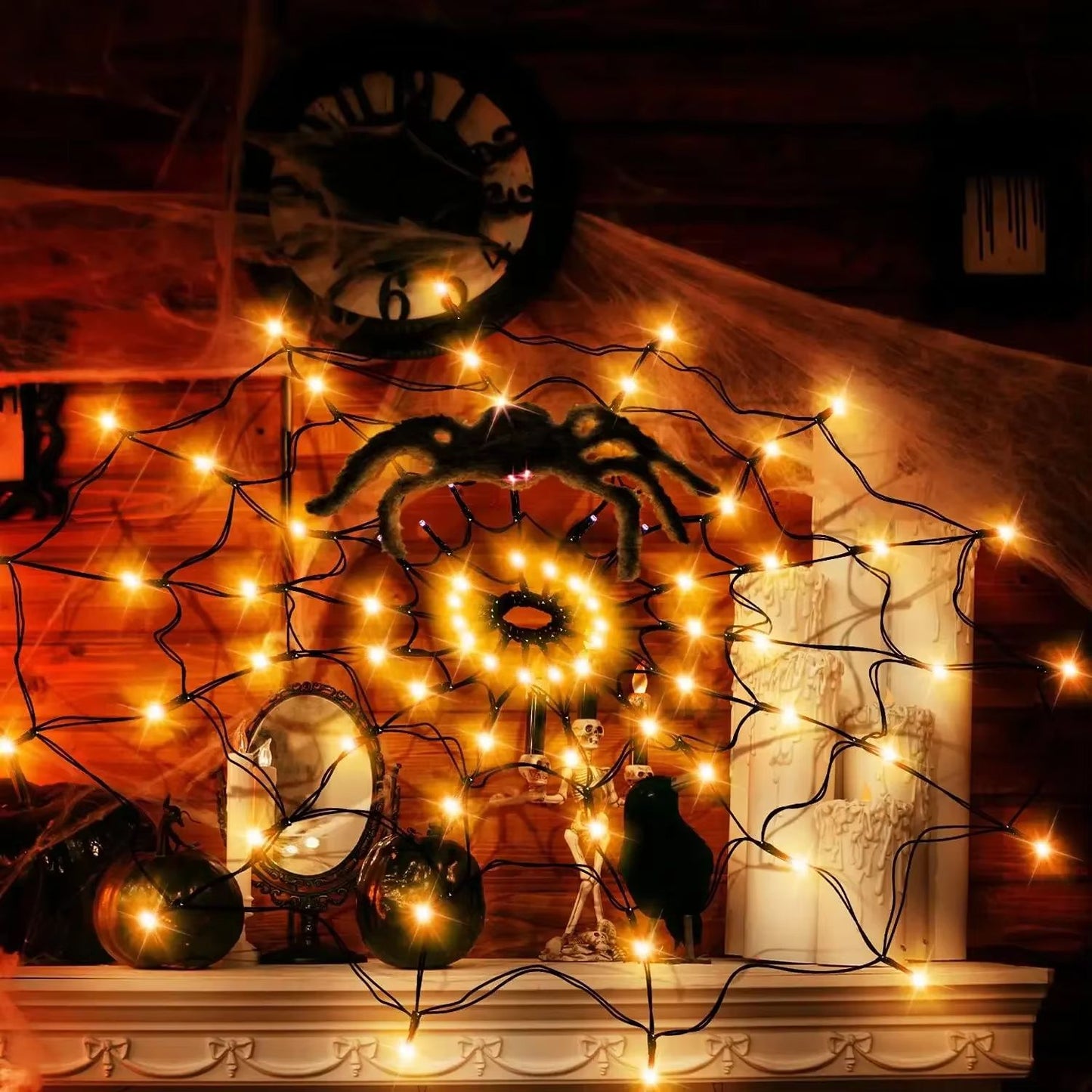Halloween LED Spider Web String Lights – Ghost Festival Atmosphere Decoration