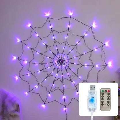 Halloween LED Spider Web String Lights – Ghost Festival Atmosphere Decoration