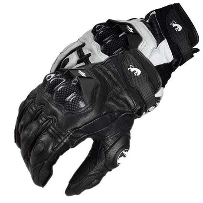 Motorcycle Gloves Black Racing Genuine Leather Road Riding Gloves for Men Summer and Winter