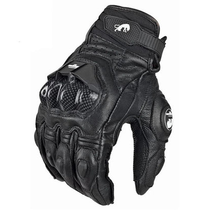 Motorcycle Gloves Black Racing Genuine Leather Road Riding Gloves for Men Summer and Winter