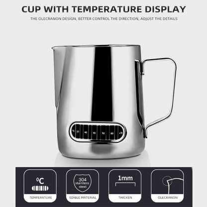 12oz and 20oz Milk Frothing Pitcher with Temperature Display Stainless Steel Milk Frother Jug for Latte Art