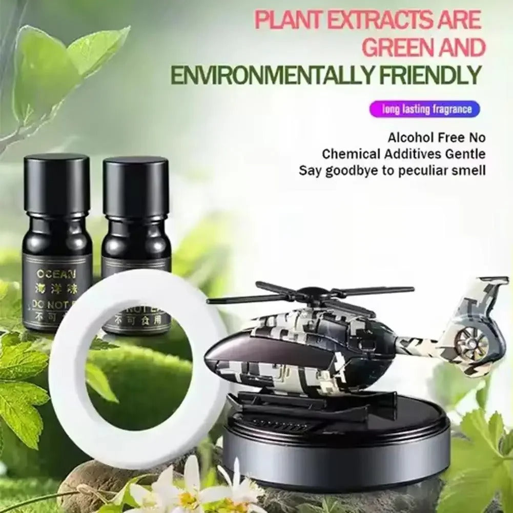 Solar Helicopter Car Air Freshener, Propeller Rotating Perfume Diffuser, Stylish Auto Interior Decoration