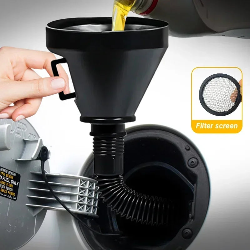 Gasoline Oil Engine Refueling Funnel with Filter, Truck Car Motorcycle Filling Strainer Extension Hose Funnel Tool