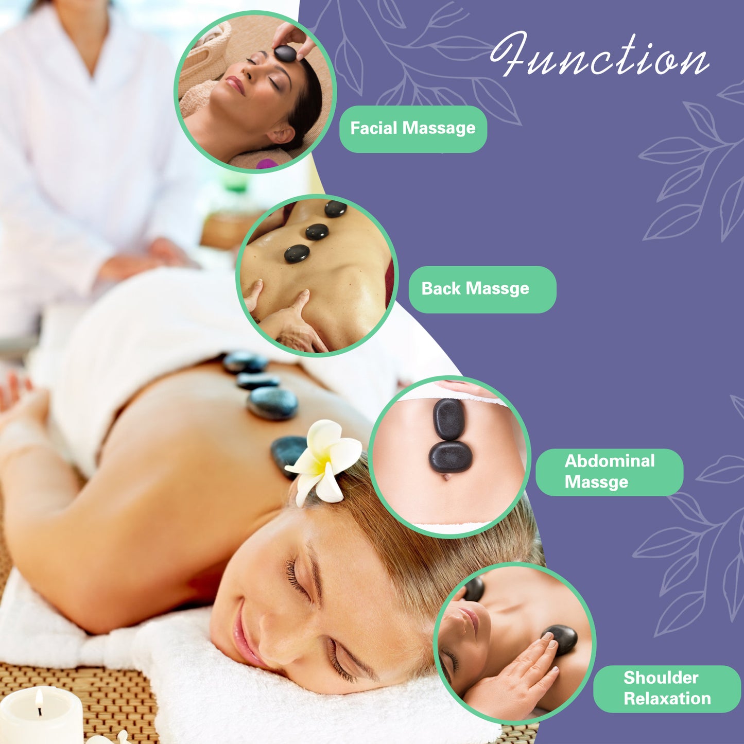 Professional Spa Massage Tool, Hot Stone Massage Set with Temperature Adjustment, Hot Stone Massage Set with Heater