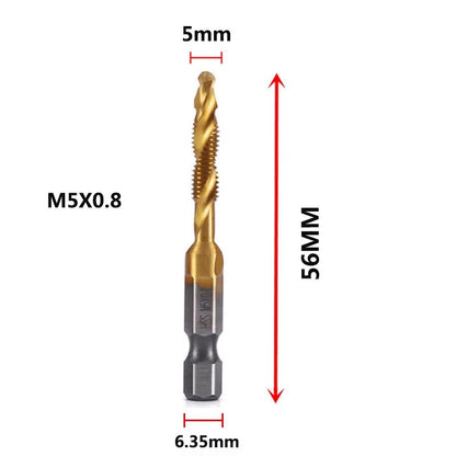 Titanium Plated HSS Hex Shank Screw Tap Drill Bits – Metric M3–M10