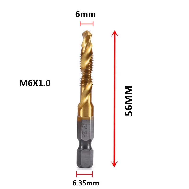 Titanium Plated HSS Hex Shank Screw Tap Drill Bits – Metric M3–M10