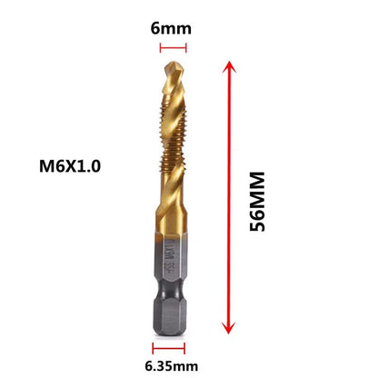 Titanium Plated HSS Hex Shank Screw Tap Drill Bits – Metric M3–M10