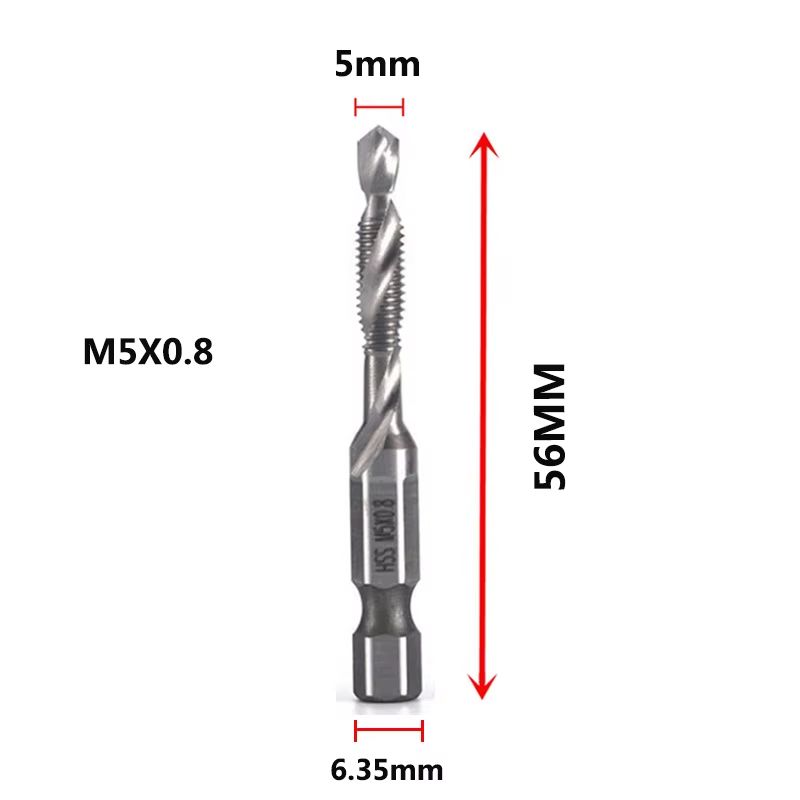 Titanium Plated HSS Hex Shank Screw Tap Drill Bits – Metric M3–M10