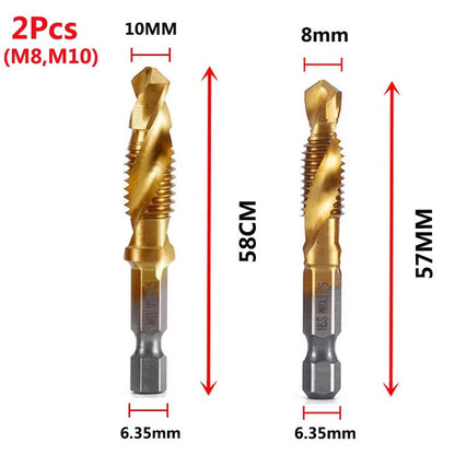 Titanium Plated HSS Hex Shank Screw Tap Drill Bits – Metric M3–M10
