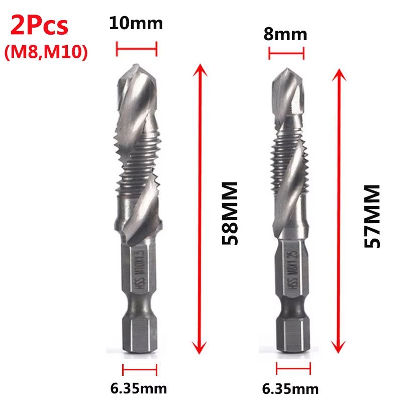 Titanium Plated HSS Hex Shank Screw Tap Drill Bits – Metric M3–M10