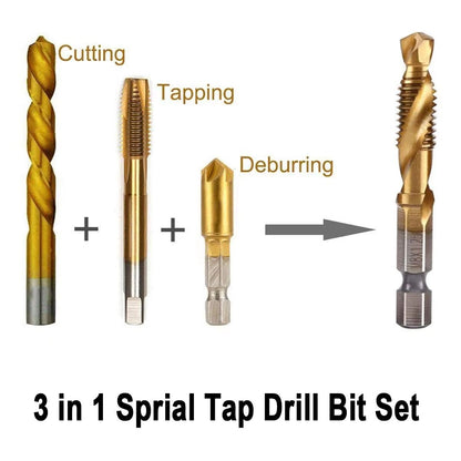 Titanium Plated HSS Hex Shank Screw Tap Drill Bits – Metric M3–M10