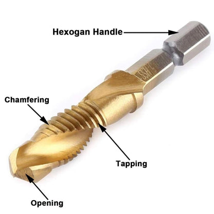 Titanium Plated HSS Hex Shank Screw Tap Drill Bits – Metric M3–M10