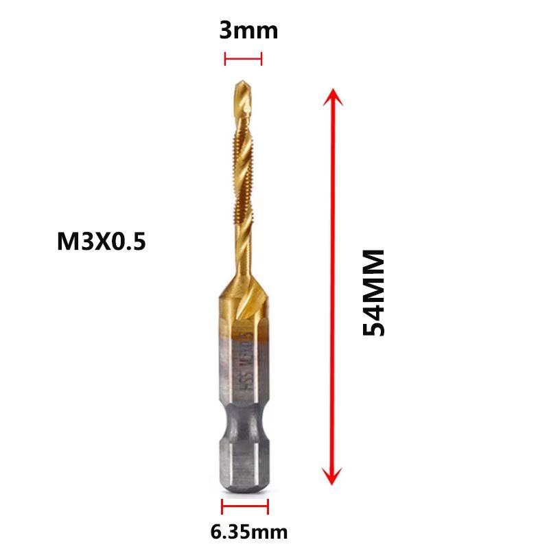Titanium Plated HSS Hex Shank Screw Tap Drill Bits – Metric M3–M10